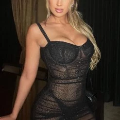 Fashion Nova Luscious Looks Embellished Mesh Mini Dress - Black
