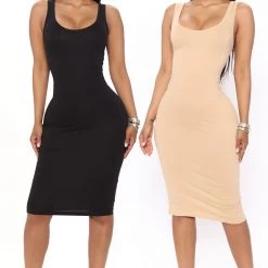 Fashion Nova Maya 2 Pack Midi Dress - Taupe/combo