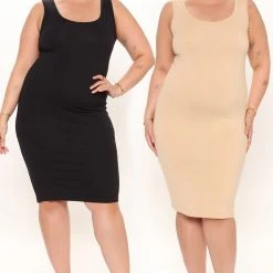 Fashion Nova Maya 2 Pack Midi Dress - Taupe/combo -fashion nova dresses Shop Maya 2Pack MidiDress Taupecombo PLUS 14716 WG