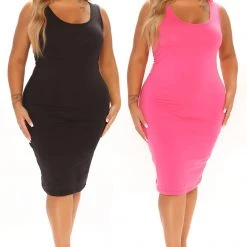 Fashion Nova Maya 2 Pack Midi Dress - Magenta/combo -fashion nova dresses Shop Maya 2Pack MidiDress Magentacombo PLUS 15320 WG