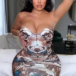 Fashion Nova My Angel Baby Printed Mini Dress - Brown/combo -fashion nova dresses Shop MyAngelBabyPrintedMiniDress Browncombo MER 2