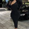 Fashion Nova My Man And Me Ruched Midi Dress - Black -fashion nova dresses Shop MyManAndMeRuchedMidiDress Black MER