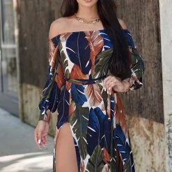 Fashion Nova Night Moves Dress - Olive/Navy
