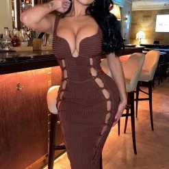Fashion Nova No Cuts Given Bandage Midi Dress - Brown
