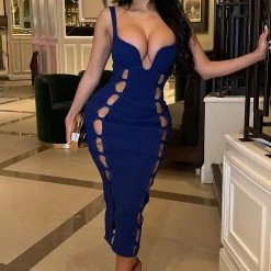 Fashion Nova No Cuts Given Bandage Midi Dress - Navy
