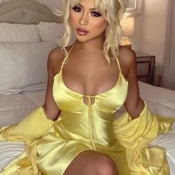 Fashion Nova On Tour Satin Dress Set - Yellow -fashion nova dresses Shop OnTourSatinDressSet Yellow MER