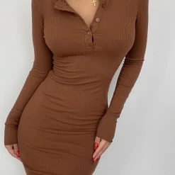 Fashion Nova Only Me Ribbed Mini Dress - Chocolate -fashion nova dresses Shop OnlyMeRibbedMiniDress Chocolate MER