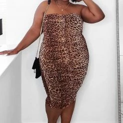 Fashion Nova Out To Get You Ruched Midi Dress - Black/Brown -fashion nova dresses Shop OutToGetYouRuchedMidiDress BlackBrown 2 MER PLUS