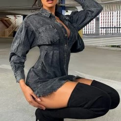 Fashion Nova Overcast Denim Mini Dress - Black