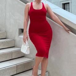 Fashion Nova Rachel Racerback Midi Dress - Red -fashion nova dresses Shop RachelRacerbackMidiDress Red MER