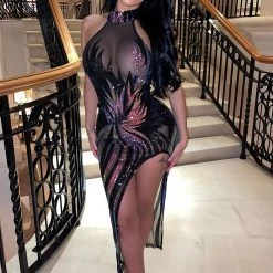Fashion Nova Rare Find Sequin Maxi Dress - Black/Rose Gold