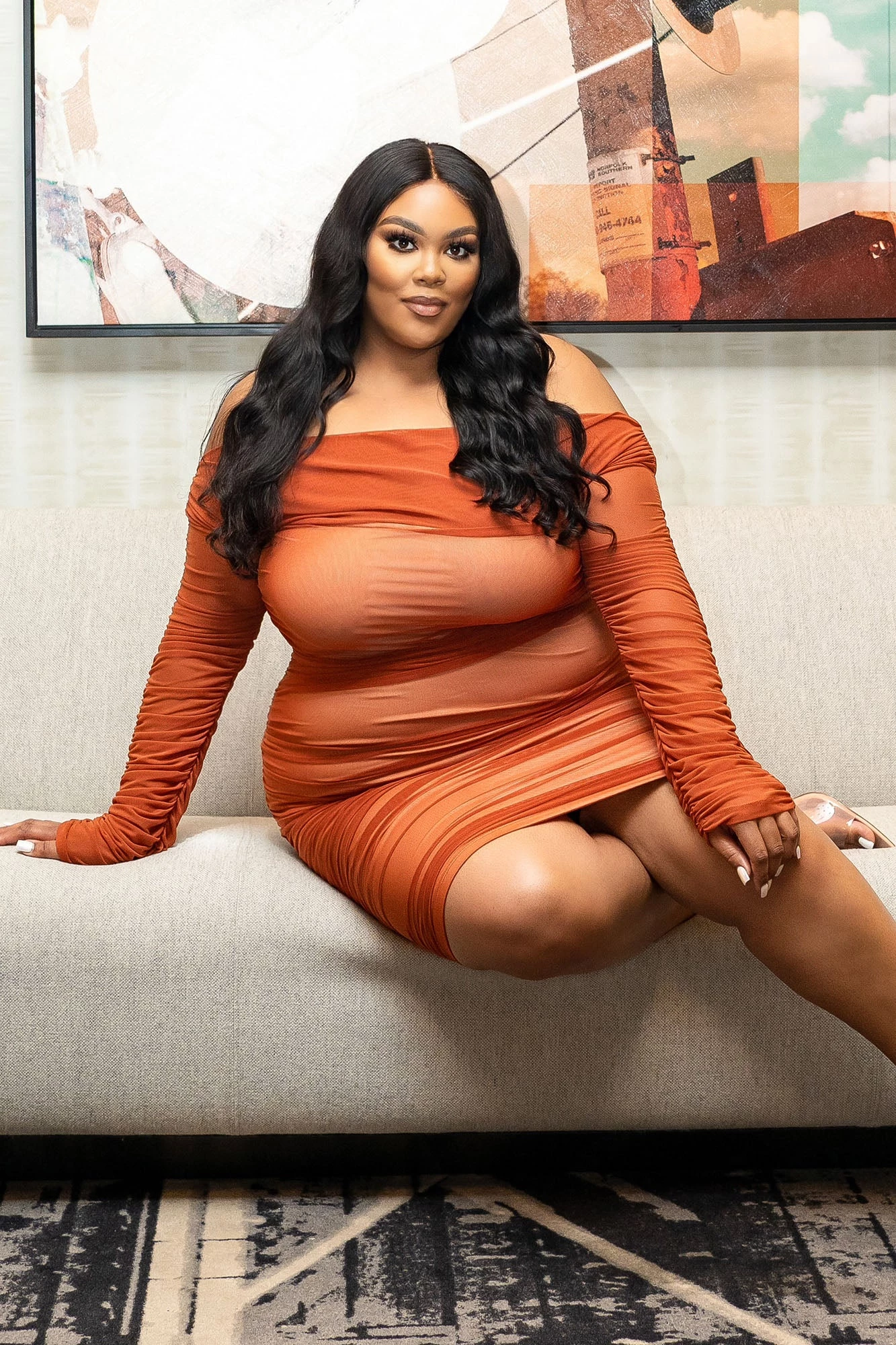Fashion Nova Ready In A Ruched Off Shoulder Midi Dress - Rust/Nude 7 Fashion Nova Ready In A Ruched Off Shoulder Midi Dress - Rust/Nude - Image 5