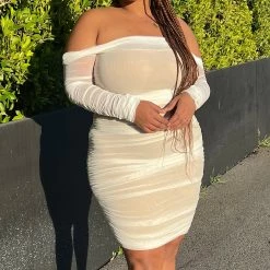 Fashion Nova Ready In A Ruched Off Shoulder Midi Dress - White -fashion nova dresses Shop ReadyInARuchedOffShoulderMidiDress White MER PLUS