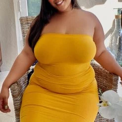 Fashion Nova Rhianna Tube Dress - Mustard -fashion nova dresses Shop RhiannaTubeDress Mustard MER