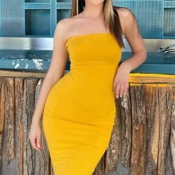 Fashion Nova Rhianna Tube Dress - Mustard -fashion nova dresses Shop RhiannaTubeDress Mustard MER 2