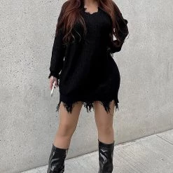 Fashion Nova Sarabeth Sweater Mini Dress - Black