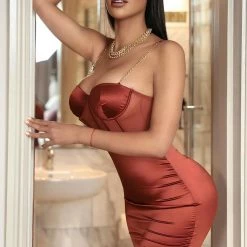 Fashion Nova Sexy In Satin Mini Dress - Rust