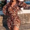 Fashion Nova She's An Animal Mini Dress - Brown/combo