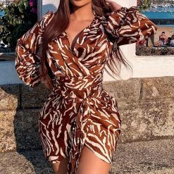 Fashion Nova She's An Animal Mini Dress - Brown/combo
