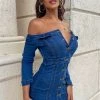 Fashion Nova Start Your Engines Denim Dress - Medium Wash