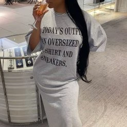 Fashion Nova Stating Facts T Shirt Dress - Grey