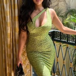 Fashion Nova Stayed In My Lane Sequin Midi Dress - Lime