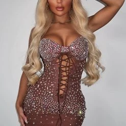Fashion Nova Stellar Embellished Mini Dress - Brown