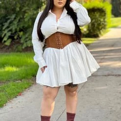 Fashion Nova Stop And Flare Shirt Dress - White -fashion nova dresses Shop StopAndFlareShirtDress White MER CURVE