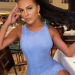Fashion Nova Sweet Attitude Ruched Mesh Mini Dress - Blue -fashion nova dresses Shop SweetAttitudeRuchedMeshMiniDress Blue 2 MER