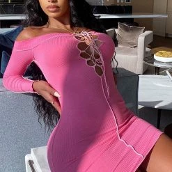 Fashion Nova Sweet Girl Lace Up Mini Dress - Hot Pink
