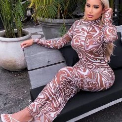 Fashion Nova Swirl My Way Mesh Maxi Dress - Brown/combo -fashion nova dresses Shop SwirlMyWayMeshMaxiDress Browncombo MER