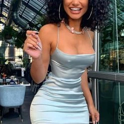 Fashion Nova Take Me Higher Satin Mini Dress - Sage -fashion nova dresses Shop Take Me Higher Satin Mini Dress Sage MH