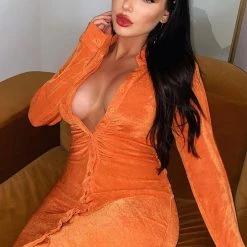 Fashion Nova Tall Nights To Remember Shirt Dress - Orange -fashion nova dresses Shop TallNightsToRememberShirtDress Orange MER