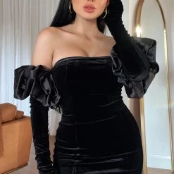 Fashion Nova Tall Playing Games Velvet Mini Dress Set - Black