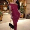 Fashion Nova Tessa Ruched Midi Dress - Burgundy -fashion nova dresses Shop TessaRuchedMidiDress Burgundy MER