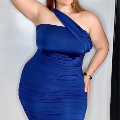 Fashion Nova Tessa Ruched Midi Dress - Navy -fashion nova dresses Shop TessaRuchedMidiDress Navy MER PLUS