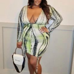 Fashion Nova Watch Me Ruche Tie Dye Mini Dress - Green -fashion nova dresses Shop WatchMeRucheTieDyeMiniDress Green 4 MER PLUS