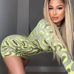 Fashion Nova Well Versed High Neck Mini Dress - Yellow/combo