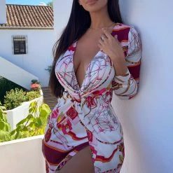 Fashion Nova Whole Lotta Class At Sea Satin Mini Dress - Pink/combo -fashion nova dresses Shop WholeLottaClassAtSeaSatinMiniDress Pink combo MER