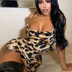 Fashion Nova Wild Memory Satin Mini Dress - Brown/Combo