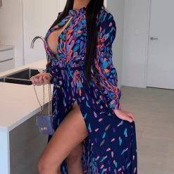 Fashion Nova Wings Of A Feather Maxi Dress - Navy