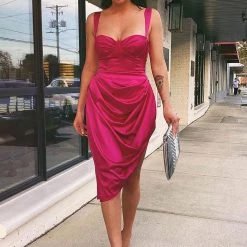 Fashion Nova With Love Satin Midi Dress - Magenta -fashion nova dresses Shop WithLoveSatinMidiDress Magenta MER