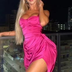 Fashion Nova With Love Satin Midi Dress - Magenta