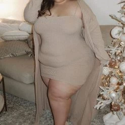 Fashion Nova Wrapped In Warmth Dress Set - Taupe -fashion nova dresses Shop WrappedInWarmthDressSet Taupe MER PLUS