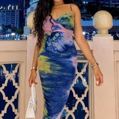 Fashion Nova Me Before You Tie Dye Maxi Dress - Navy/combo